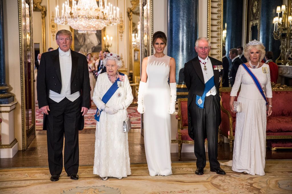 U.S. President Donald Trump, Queen Elizabeth II, First Lady Melania Trump, Prince Charles Prince of Wales and Camilla Duchess of Cornwall attend a State Banquet at Buckingham Palace 