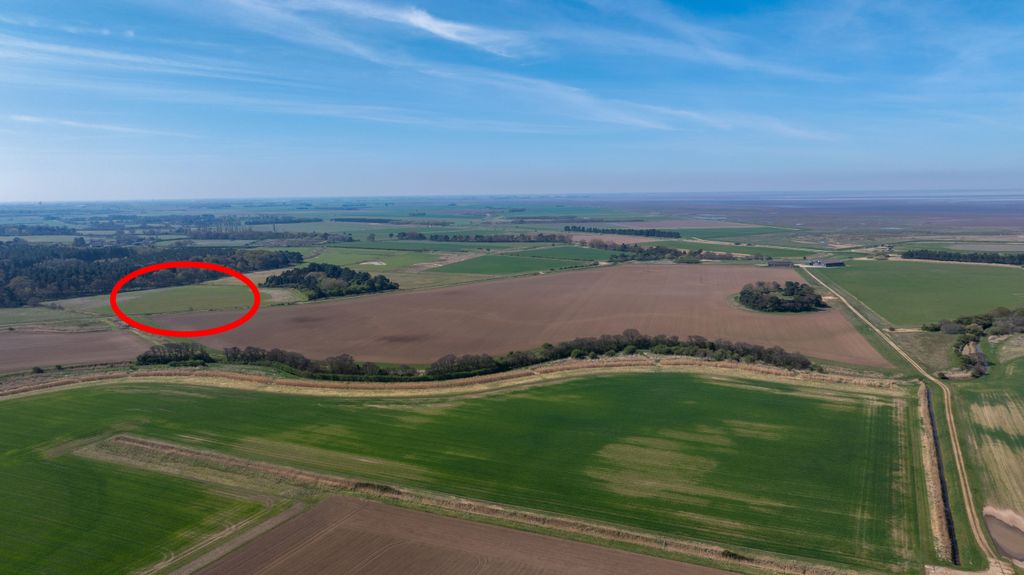 aerial view of grassy land with area encircled in red