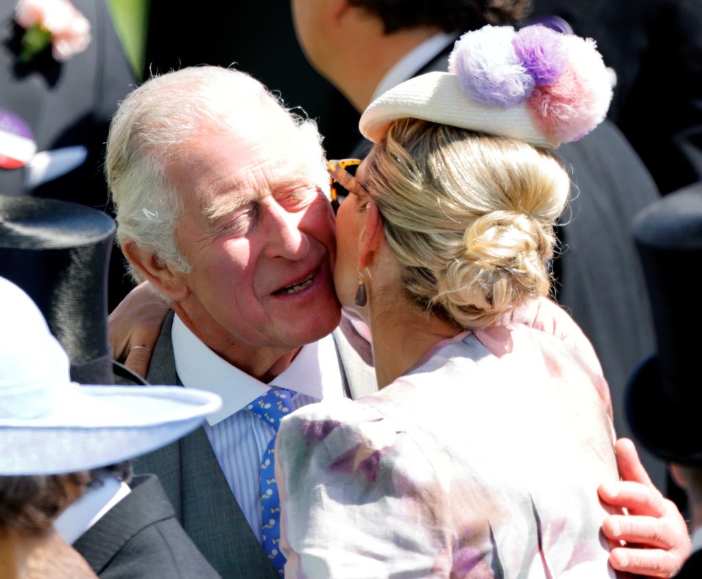 Zara Tindall kisses uncle Charles at Royal Ascot 2022