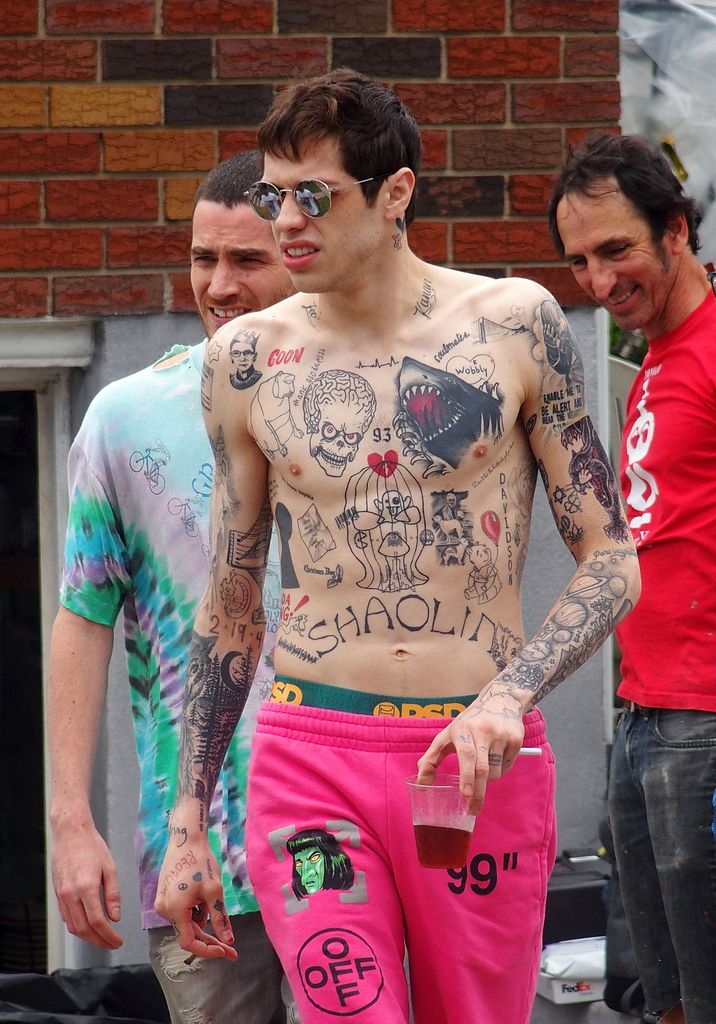 pete davidson topless showing tattooed chest and arms