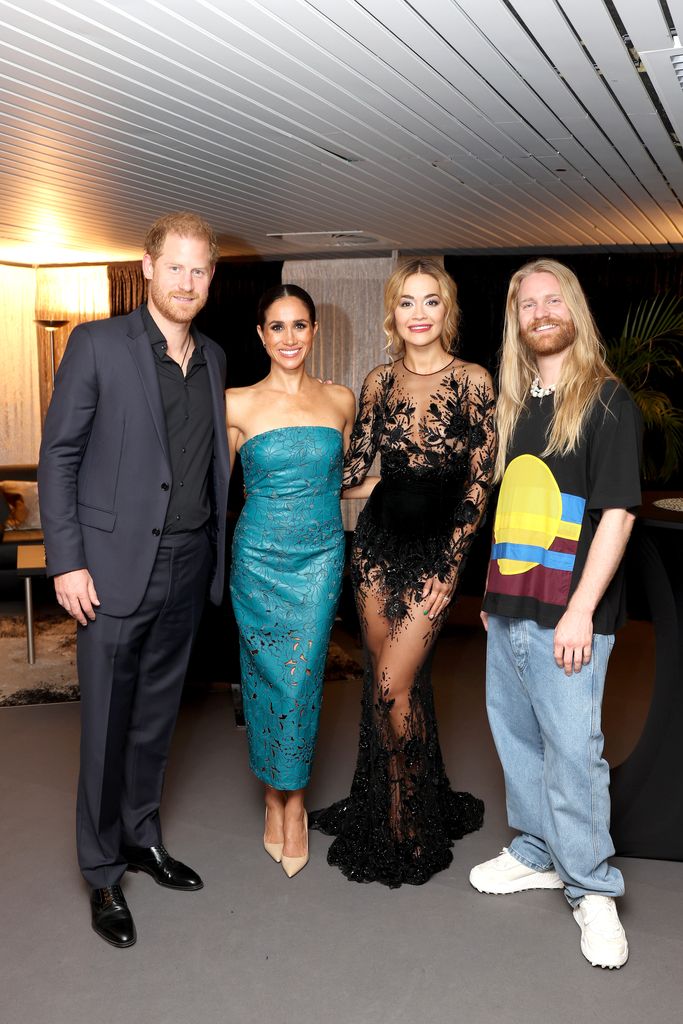 Prince Harry and Meghan with performers Rita Ora and Sam Ryder 