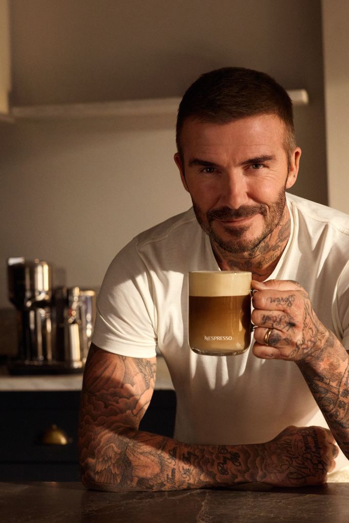 David Beckham drinks coffee