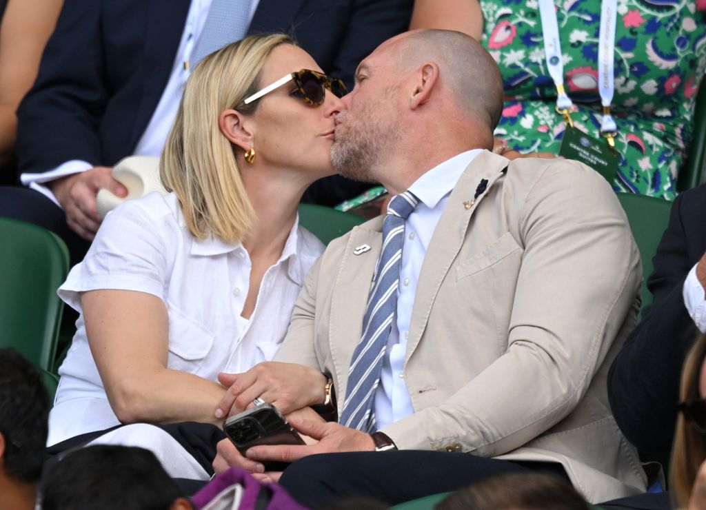 Mike and Zara Tindall kiss at Wimbledon 2022