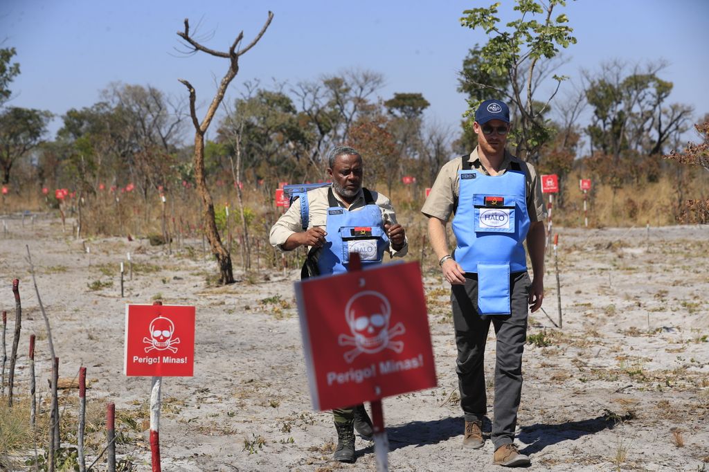 Prince Harry and a man walking through a minefield