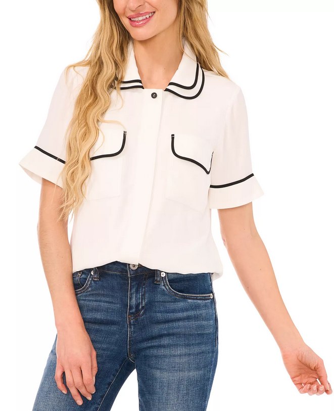 macys cece womens double collar blouse .