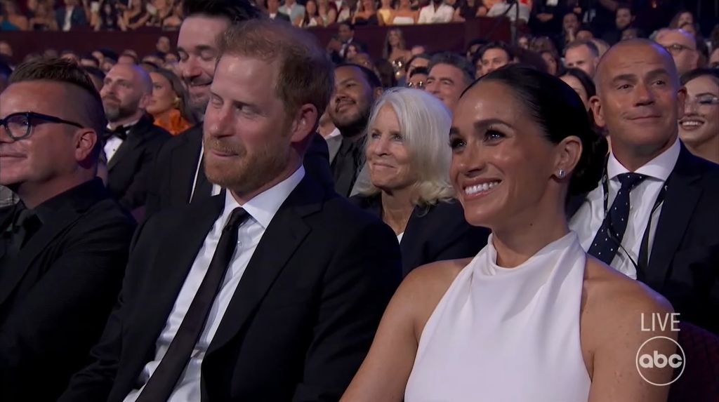 Meghan and Harry were caught on camera laughing at Serena's jokes