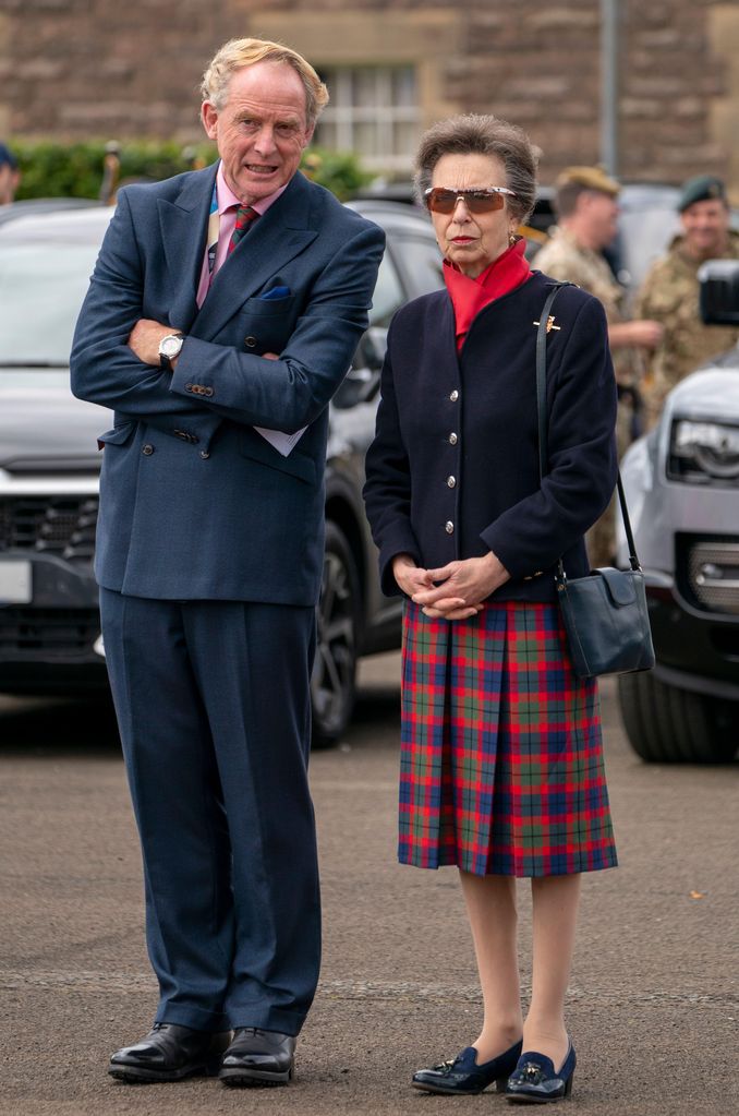 Princess Anne, who is patron of the Royal Edinburgh Military Tattoo, sported a tartan skirt and smart jacket to watch the rehearsals 