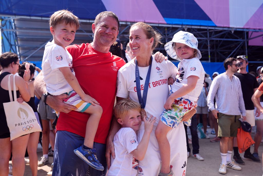 Helen Glover and Steve Backshall with their children Logan, Kit and Willow aat the 2024 Paris Olympic Games