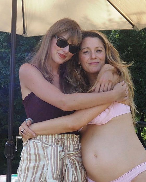 A pregnant Blake Lively and her good friend Taylor Swift hug
