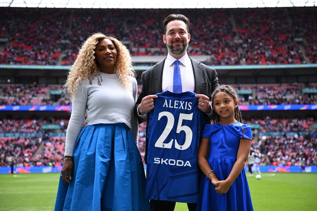 Serena Williams, Alexis Ohanian and Olympia at The Adobe Women's FA Cup Final match