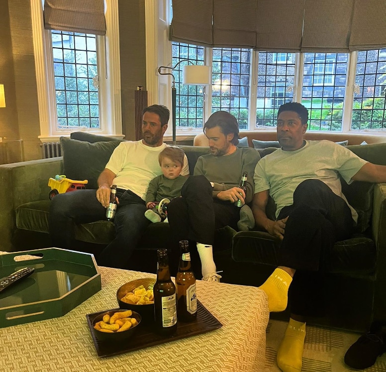 Jamie Redknapp in lounge with friends