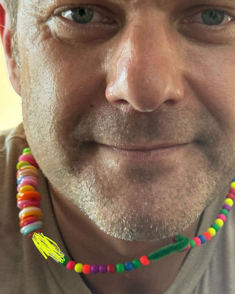 Joshua Jackson shares a selfie on Instagram wearing a necklace made by his daughter Juno