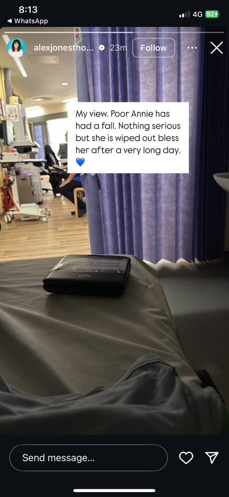 Photo shared by Alex Jones on Instagram of her daughter Annie in hospital