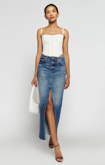 Reformation denim maxi skirt