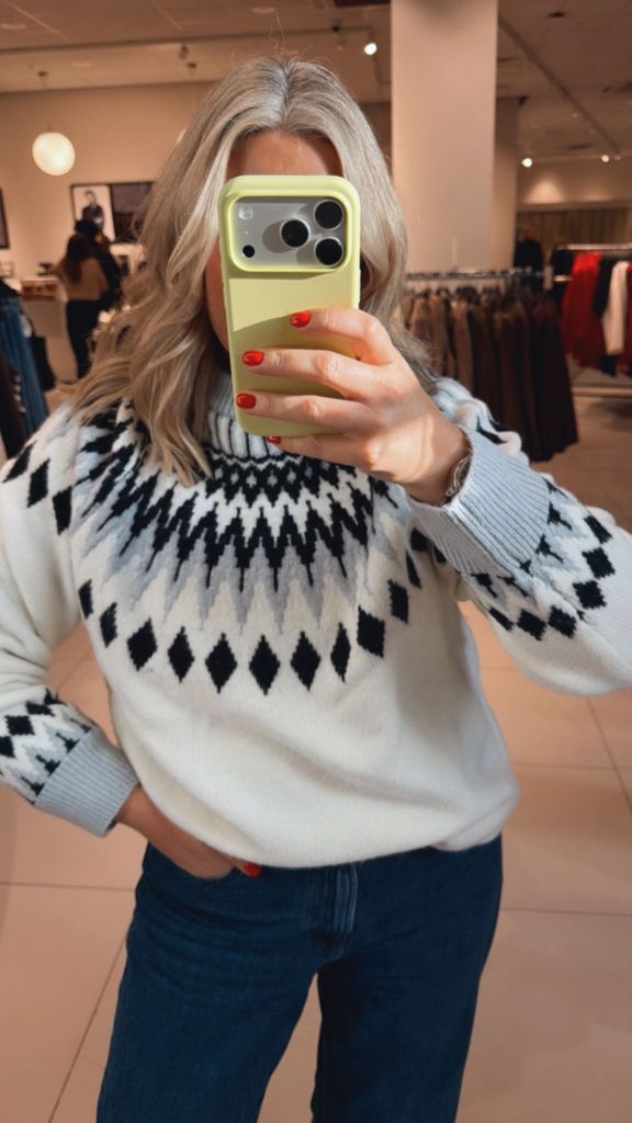 Leanne Bayley wearing fair isle jumper