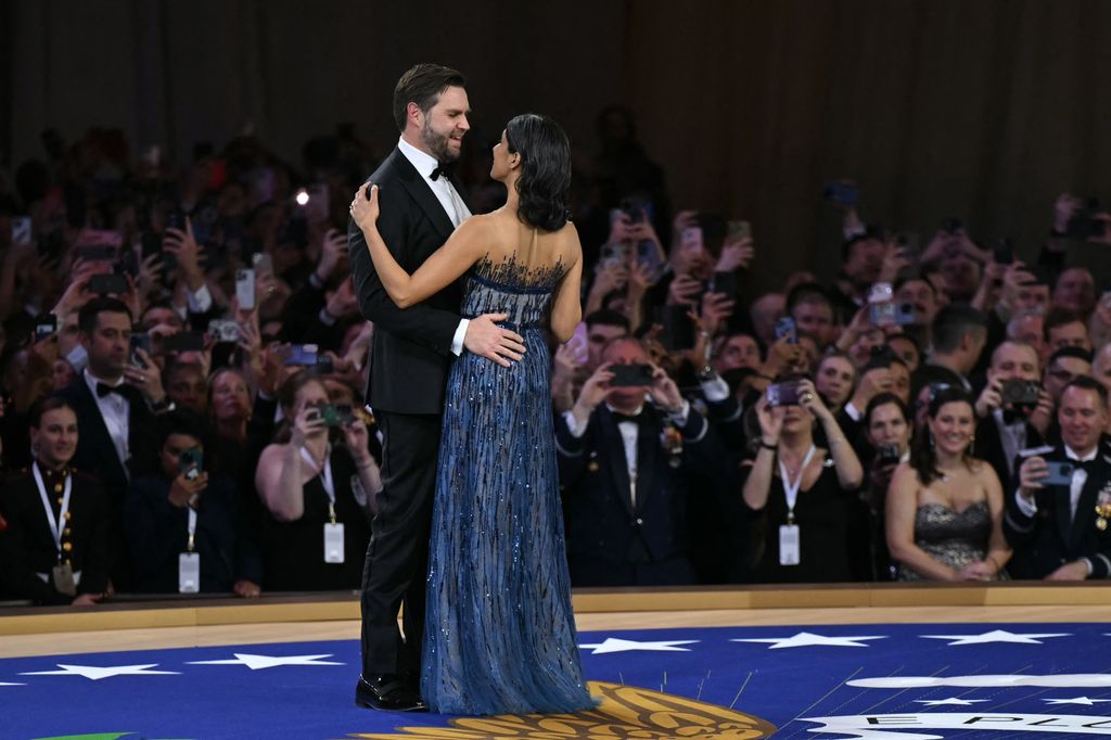 US Vice President J.D. Vance and his wife Usha Vance dance to The Battle Hymn of the Republic during the Commander-In-Chief inaugural ball