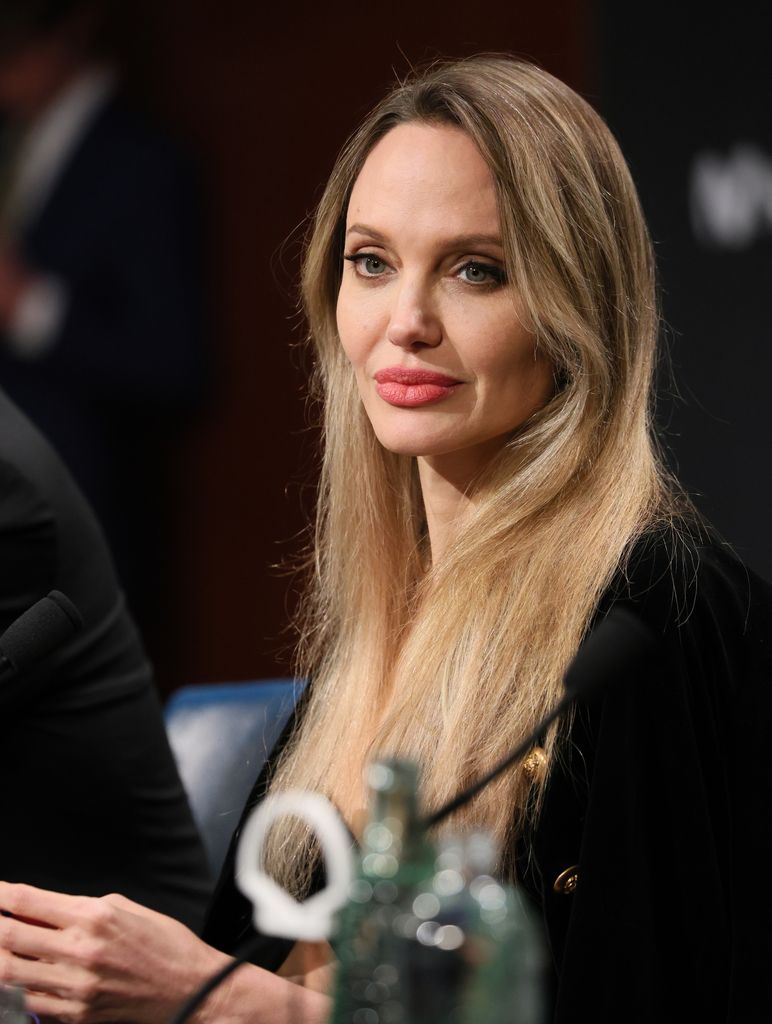 Angelina Jolie attends the "Couture" press conference during the 73rd San Sebastian International Film Festival at Kursaal, San Sebastian on September 21, 2025 in San Sebastian, Spain