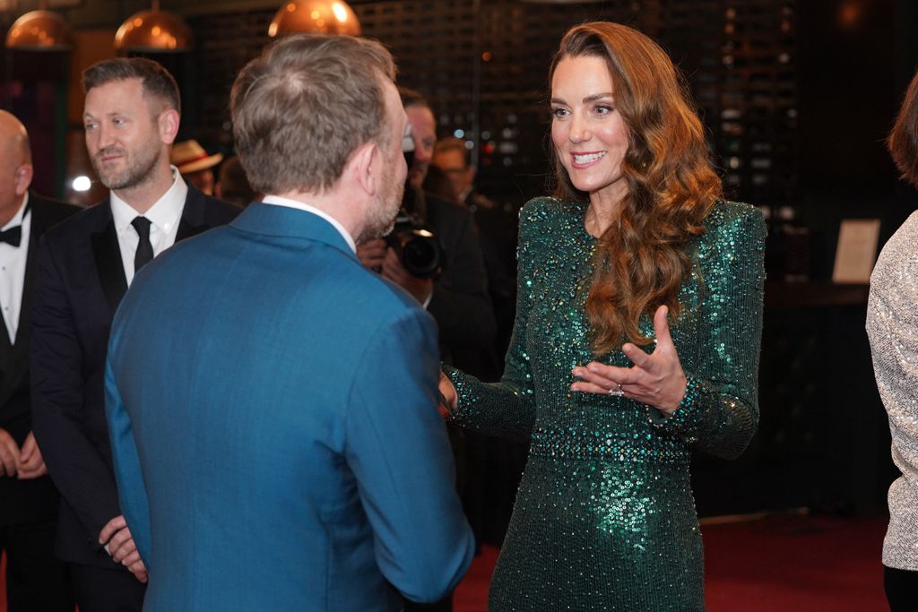 Princess Kate speaks with Chris McCausland at the Royal Variety Performance at the Royal Albert Hall in 2021 