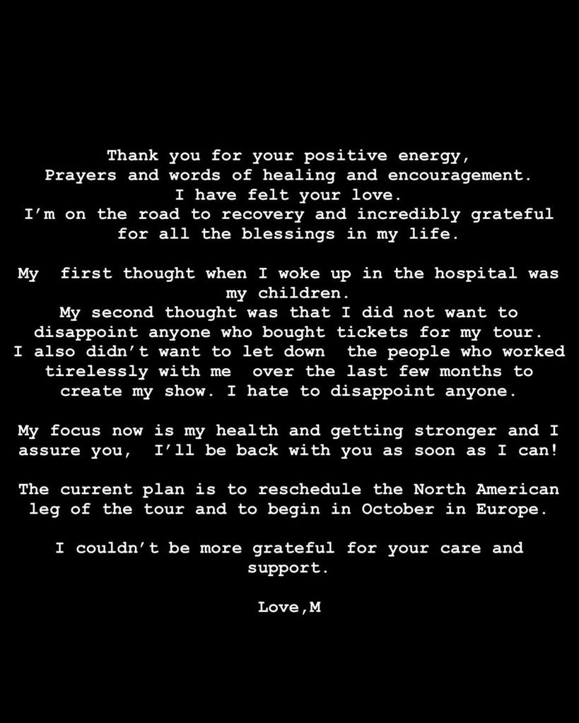 Madonna shares a statement on Instagram after a health crisis left her hospitalized