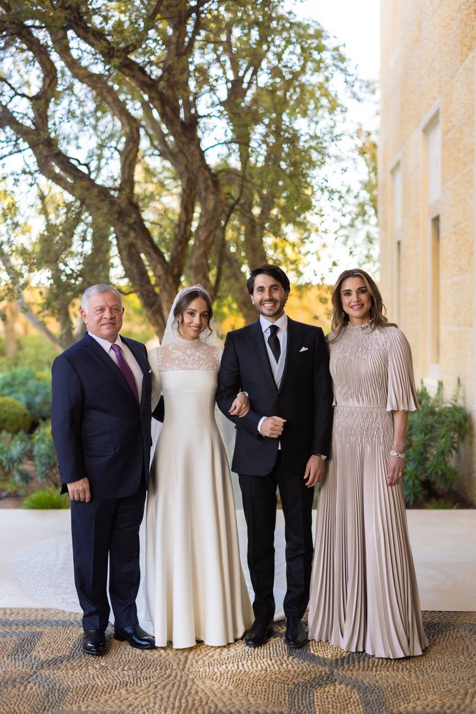 King Abdullah II ibn Al Hussein of Jordan, Princess Iman Bint Abdullah II, Jameel Alexander Thermiotis and Queen Rania of Jordan pose together