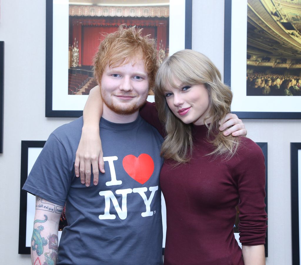 Ed Sheeran poses with Taylor Swift backstage before his sold-out show at Madison Square Garden Arena on November 1, 2013 in New York City