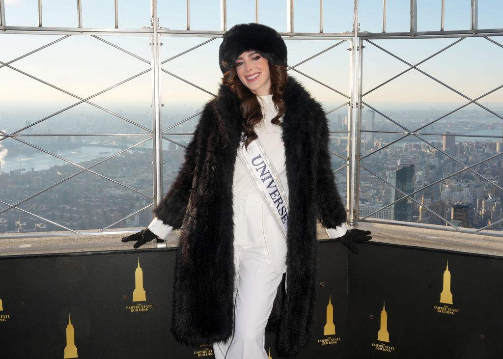 Miss Universe Fatima Bosch Fernandez visits The Empire State Building on December 03, 2025 in New York City