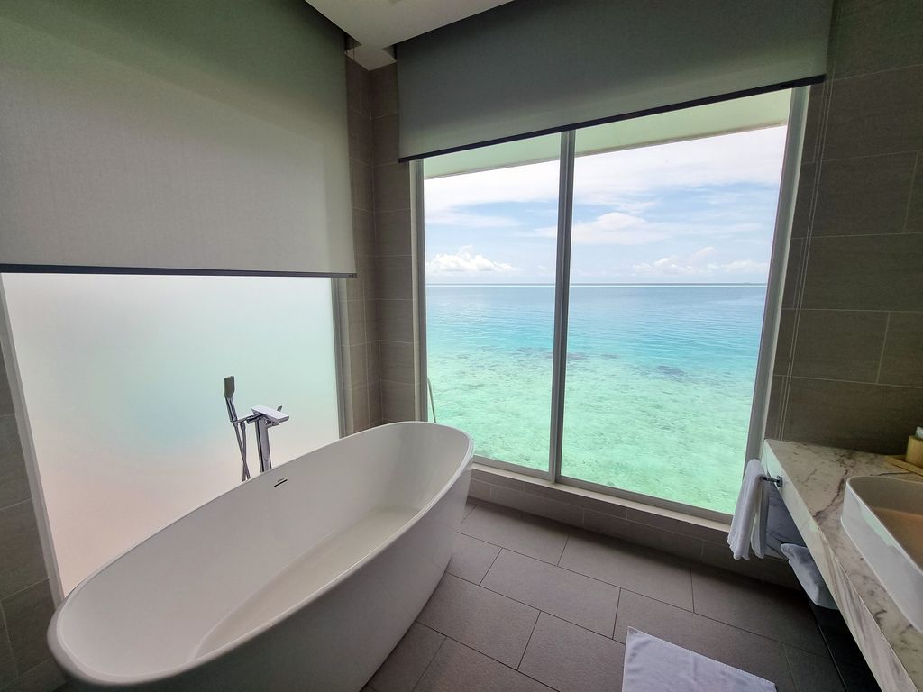 Maldives sea view from the bath in the water villa