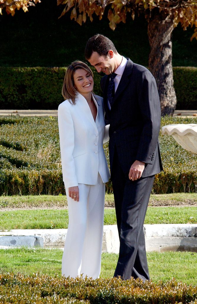 Queen Letizia wore a white suit when she got engaged in 2003