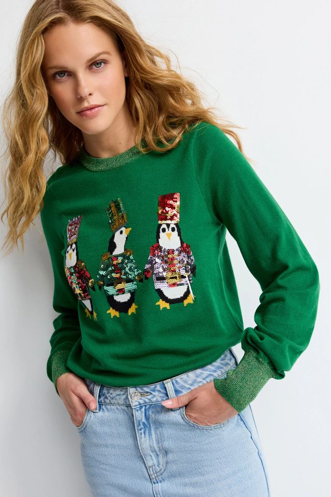 Next christmas jumper green with penguins on