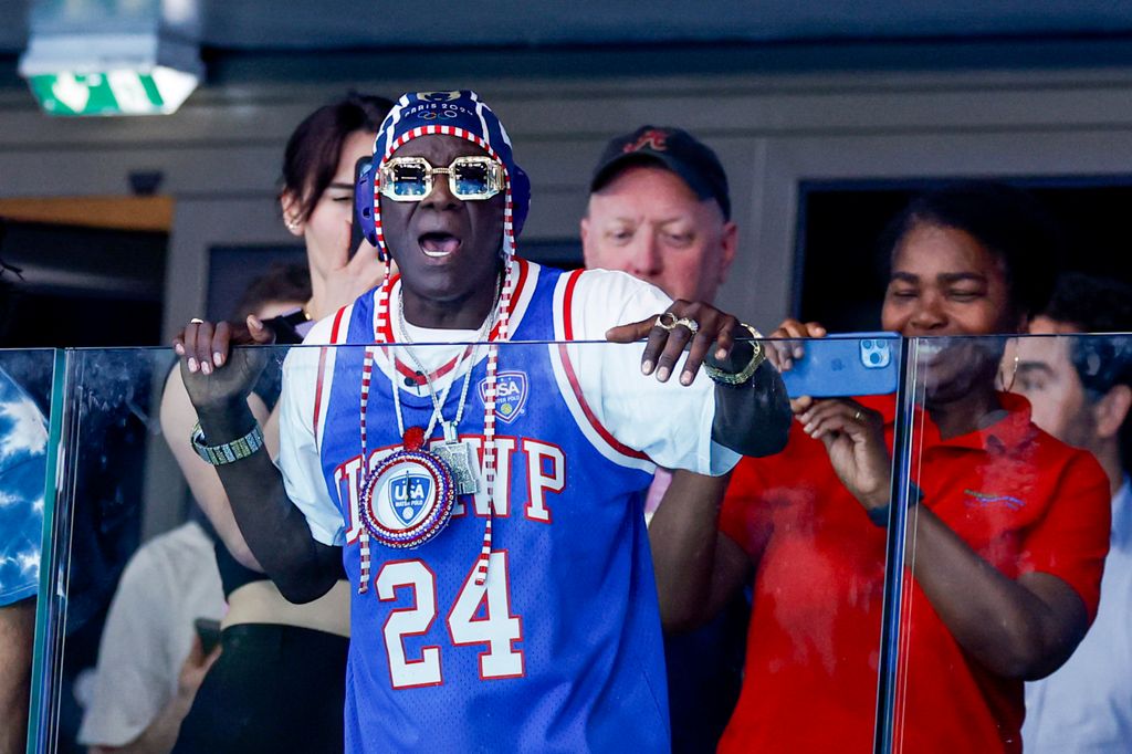 Flavor Flav of United States of America during the Women's Water polo Group B match between Greece and United States of America on Day 1 of the Olympic Games Paris 2024 at Aquatics Centre on July 27, 2024 in Paris, France.
