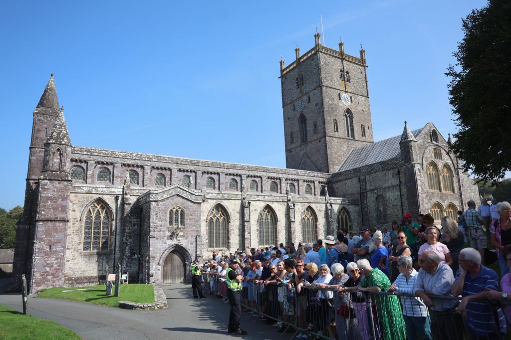 Crowds gathered outside St Davids Cathedral