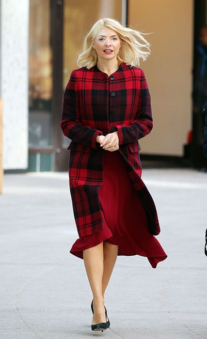 holly willoughby red check coat