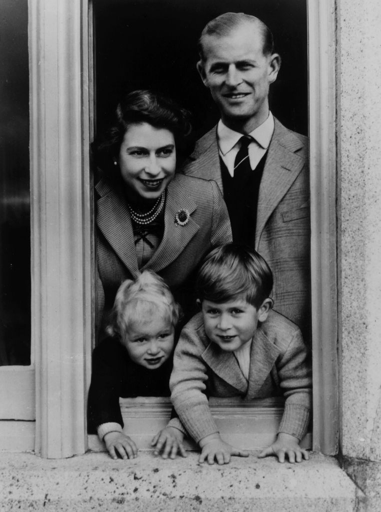 Queen Elizabeth with her husband Prince Philip, Duke of Edinburgh and her children, Charles and Anne 