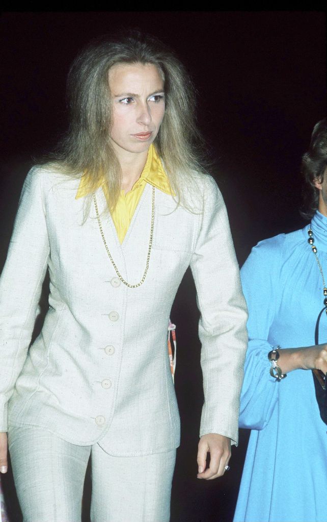 Princess Anne wears a blue trouser suit to the theatre in London back in 1979