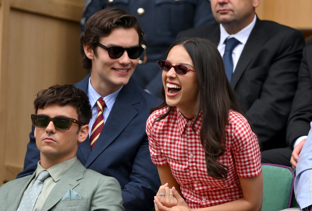 Louis Partridge and Olivia Rodrigo attend day three of the Wimbledon Tennis Championships at the All England Lawn Tennis and Croquet Club on July 02, 2025 in London, England