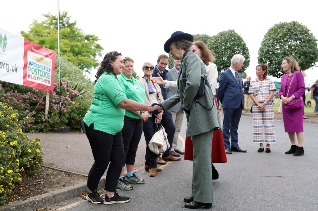 Princess Anne meets representatives from Hartpury Equine during the Riding for the Disabled Association (RDA) National Championships at Hartpury University and Hartpury College