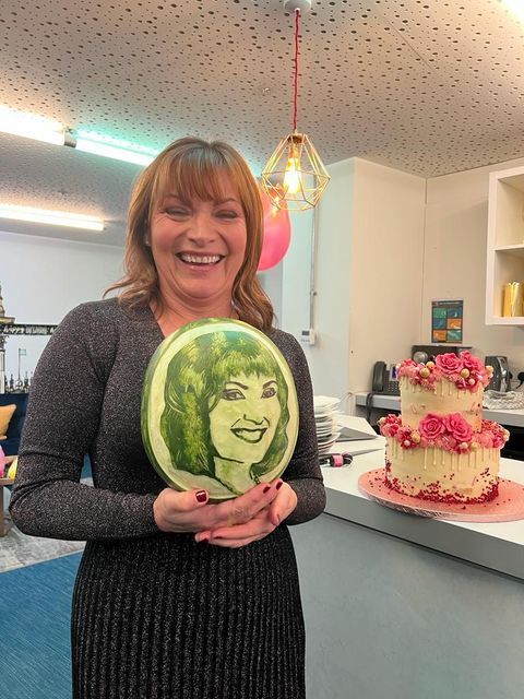 Lorraine Kelly with a watermelon that looks like her