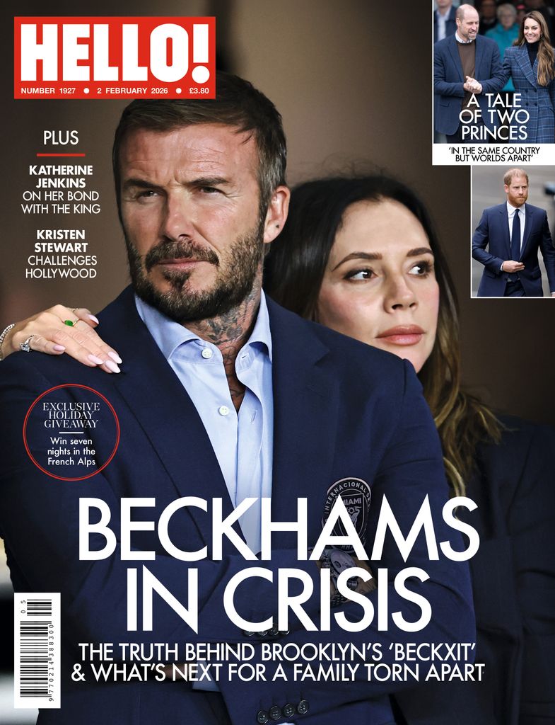 Hello Magazine cover featuring David and Victoria Beckham hugging