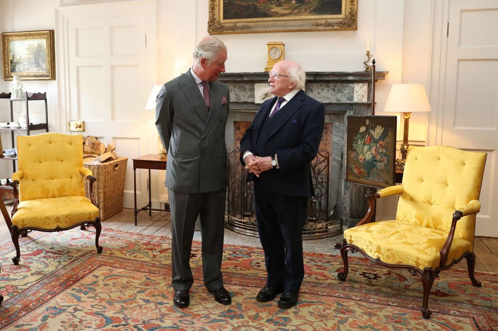 King Charles with with Ireland's President Michael D Higgins in the 'Yellow Room' at Dumfries House  