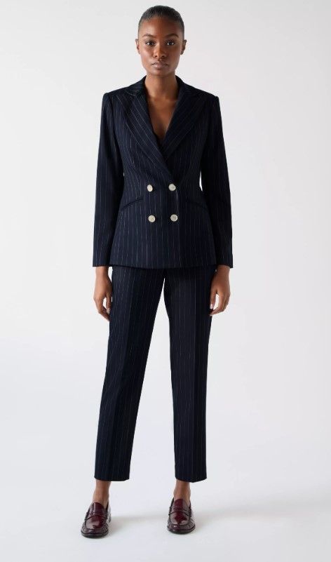 LK Bennett Bella Blue & Navy Wool Blend Pin Stripe Blazer