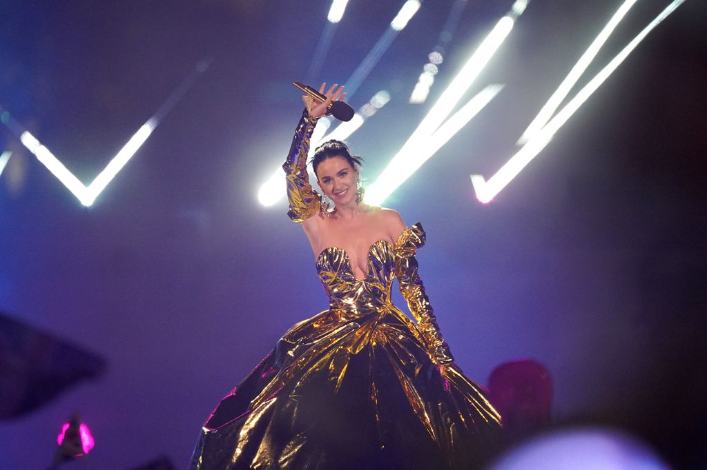 Katy Perry performing on stage at the coronation concert