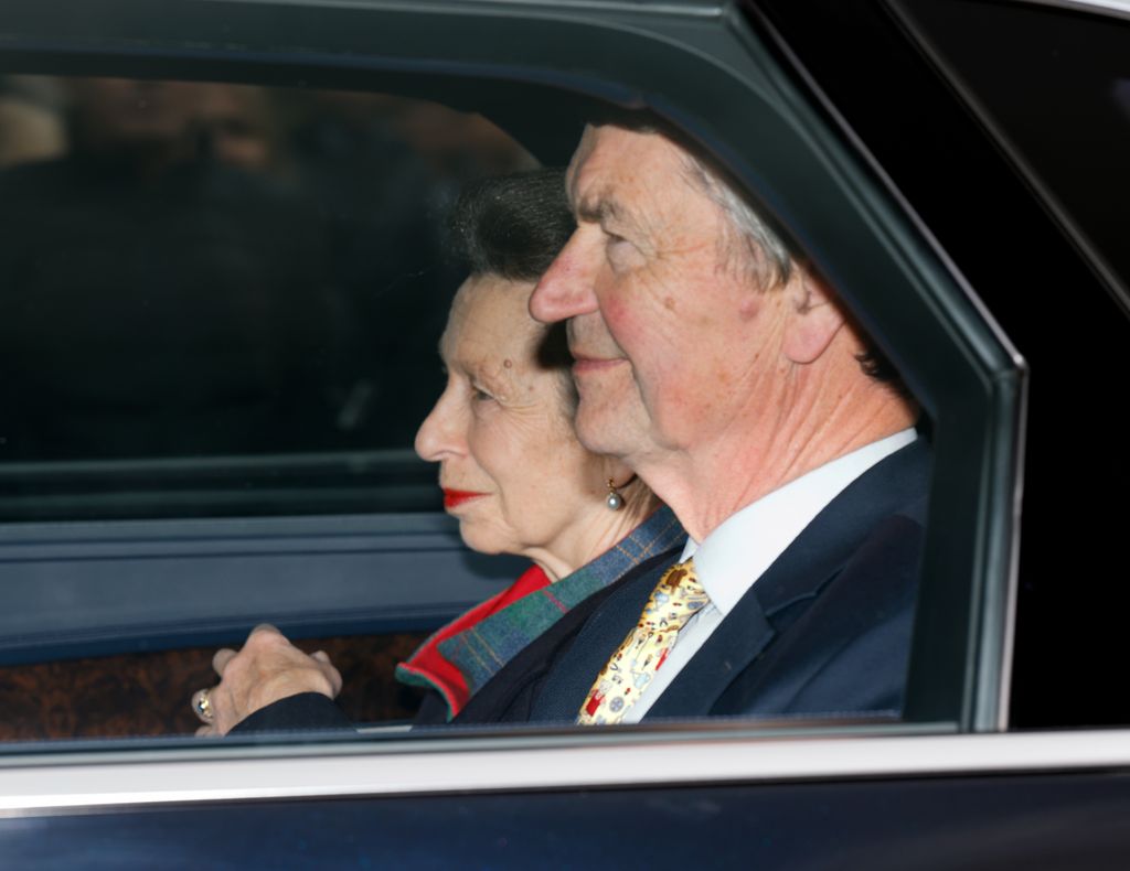 Princess Anne and Vice Admiral Sir Timothy Laurence in a car side on