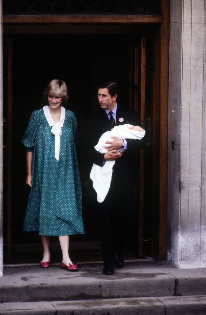 Charles and Diana leaving hospital with baby William