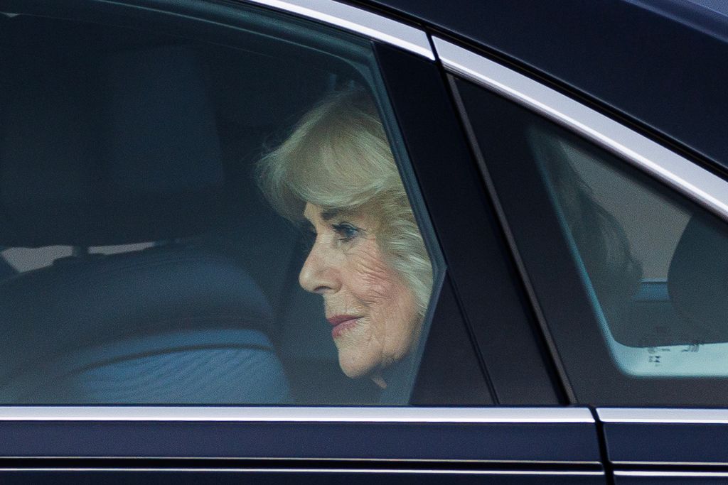 Queen Camilla arrives by car at Buckingham Palace