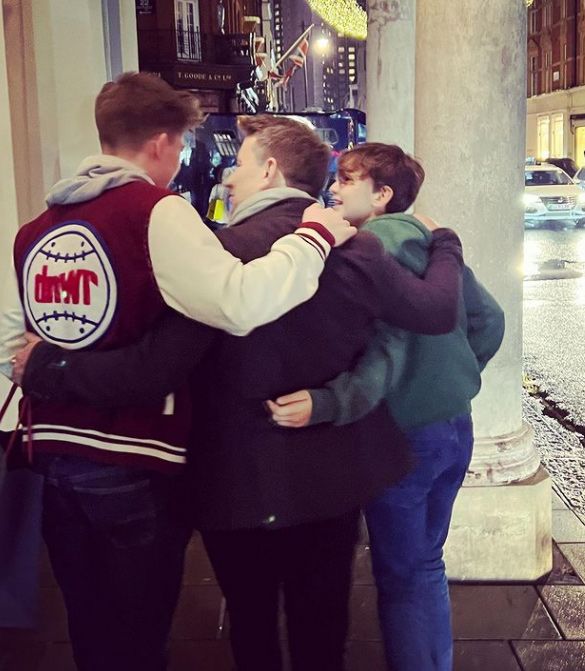ben shephard hugs his sons jack and sam