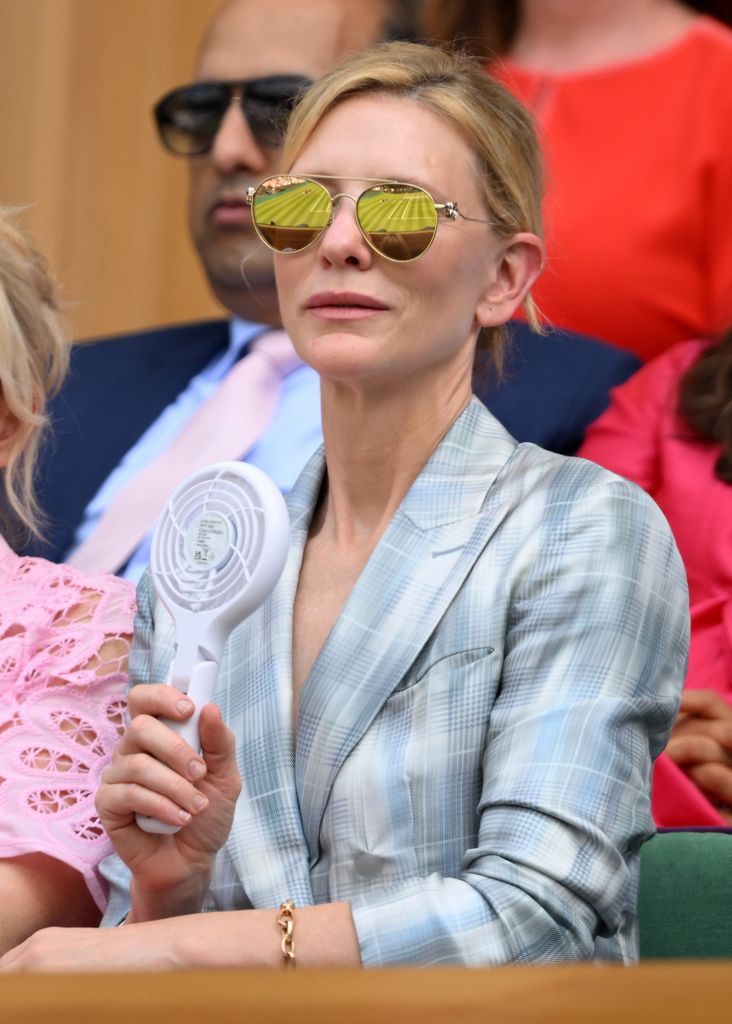 Cate Blanchett attends day two of the Wimbledon Tennis Championships at the All England Lawn Tennis and Croquet Club on July 01, 2025 in London, England
