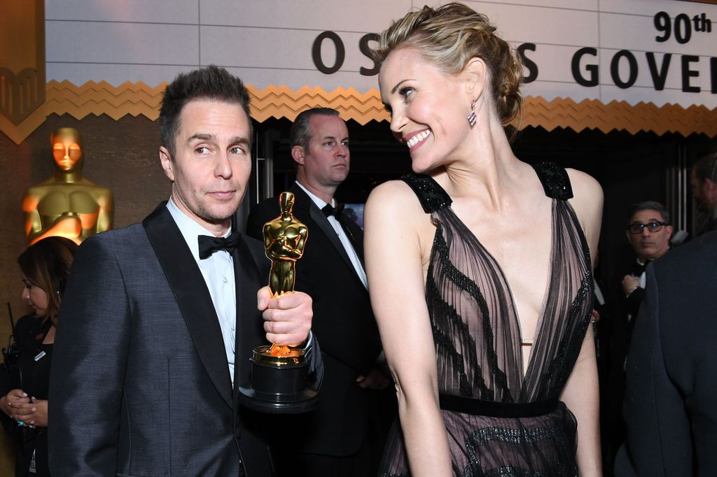 Sam Rockwell and Leslie Bibb attend the 90th Annual Academy Awards Governors Ball at the Hollywood & Highland Center on March 4, 2018, in Hollywood, California