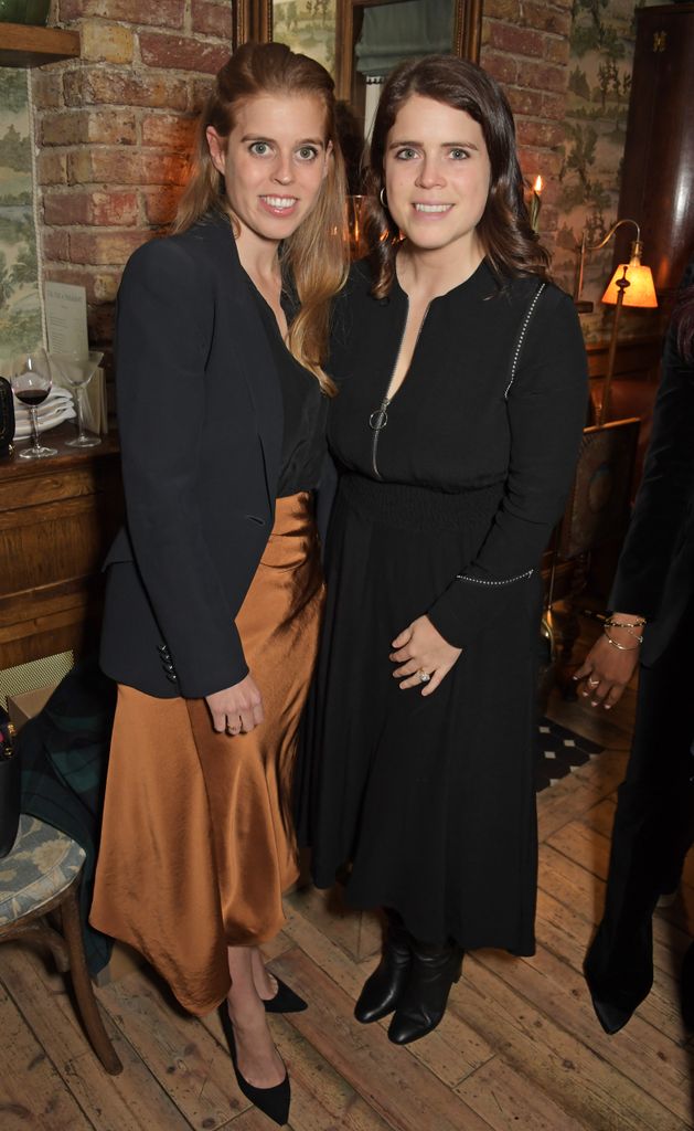 Princess Beatrice of York and Princess Eugenie of York attend an intimate dinner hosted by Sofia Blunt to launch the Loci vegan sneaker in aid of Blue Marine Foundation on November 17, 2021 in London, England. 