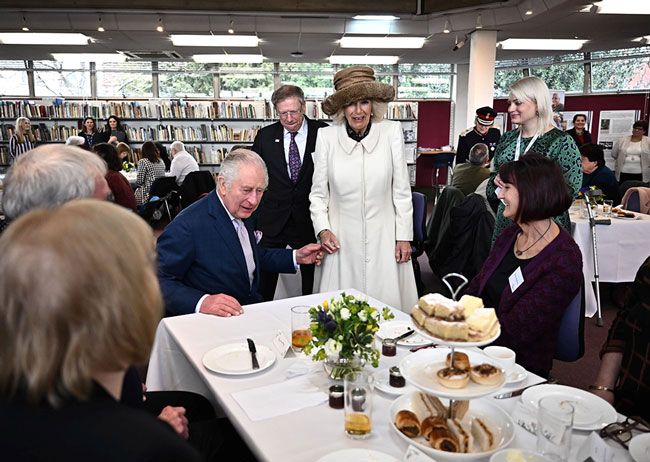 King Charles and Queen Consort Camilla join afternoon tea in Colchester