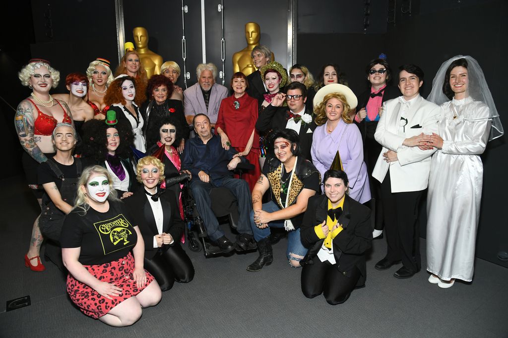 Patricia Quinn, Barry Bostwick, Nell Campbell, Tim Curry and The Shadow Cast attend The Academy Museum Hosts 50th Anniversary Of "The Rocky Horror Picture Show" With Tim Curry And Sins O' The Flesh at Academy Museum of Motion Pictures, Ted Mann Theater on September 26, 2025 in Los Angeles, California